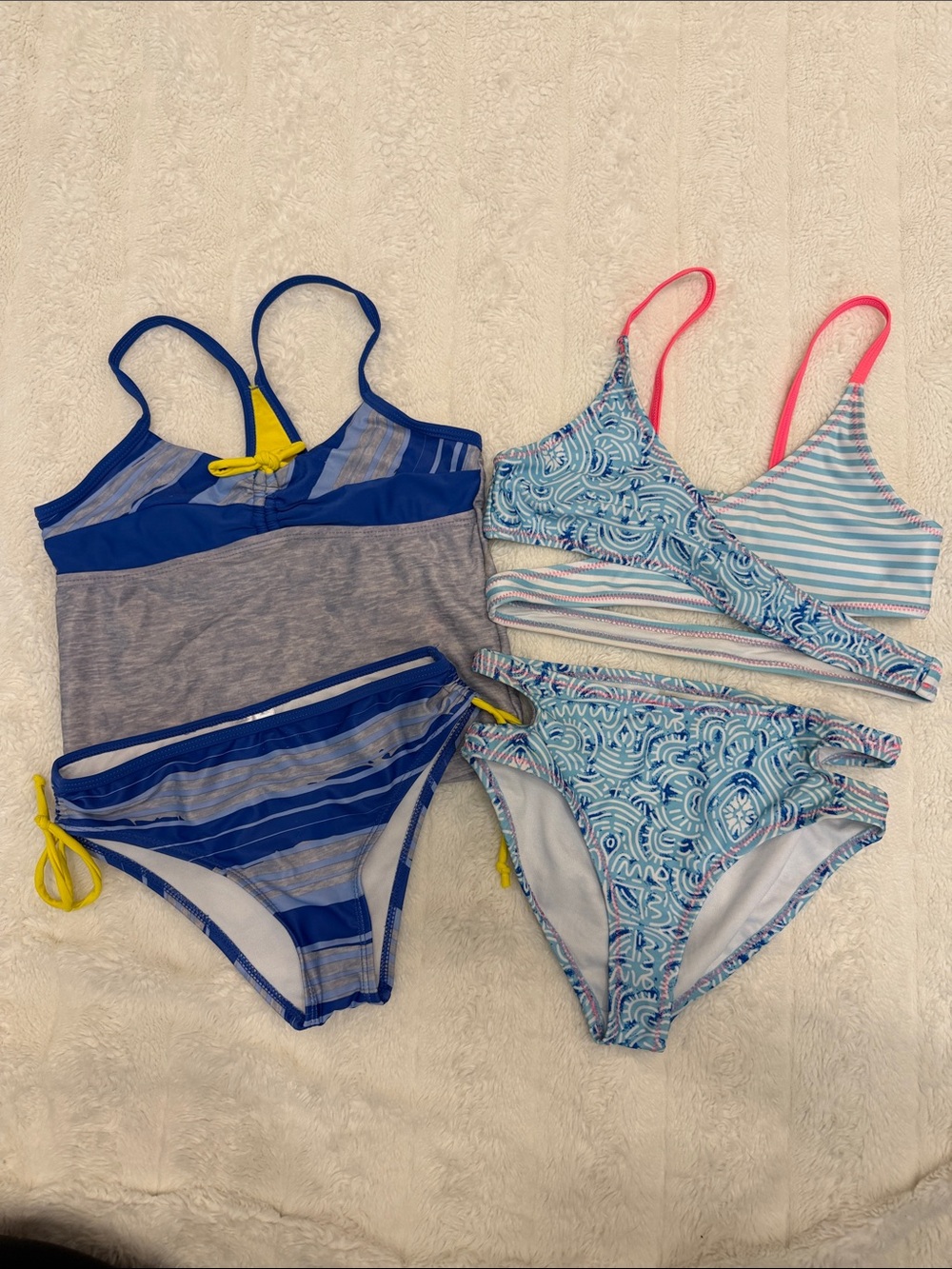 Bundle of 2 Blue & Light Blue Girls Two-Piece Swimsuits Set, size 7/8